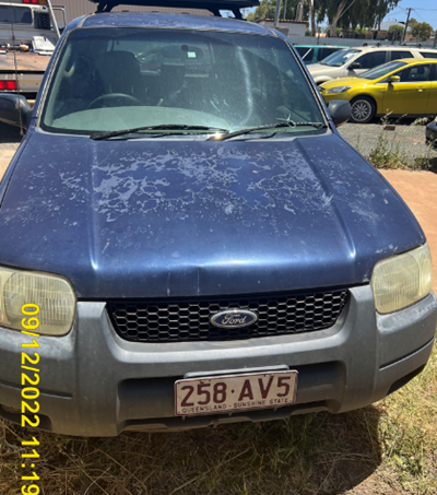 Impounded Vehicle: BLUE FORD Registration: 258AV5 (QLD)